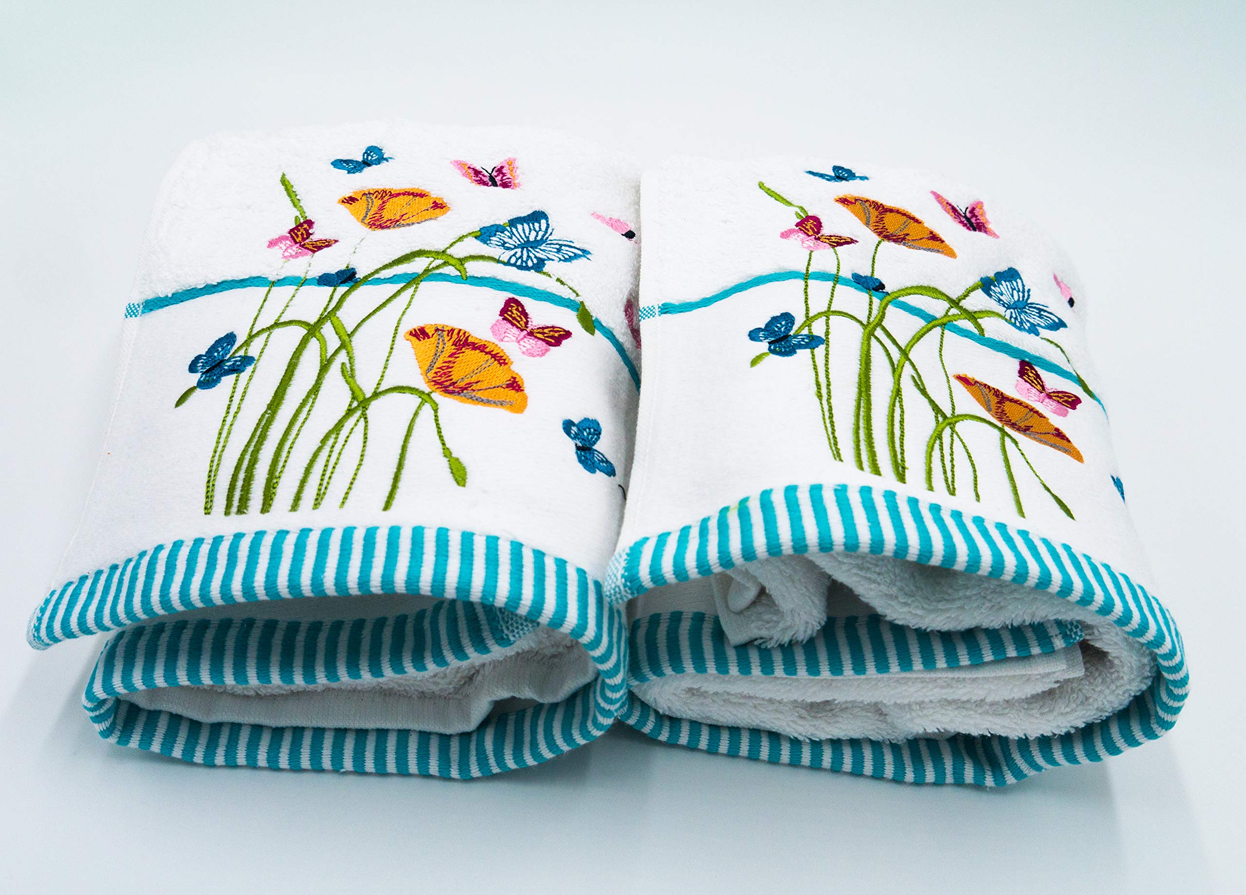 Lex's Linens Pack of 2 Floral & Butterfly Embroidered Bath Towels