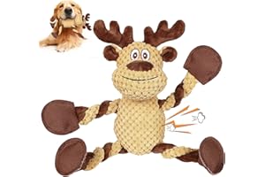 BUYPOW Dog Toys for Large Dog - Plush Squeaky Medium & Small Dog Toys - Stuffed Animals Puppy Toys - Funny Cute Dog Gifts for Dog Birthday Presents (Elk)
