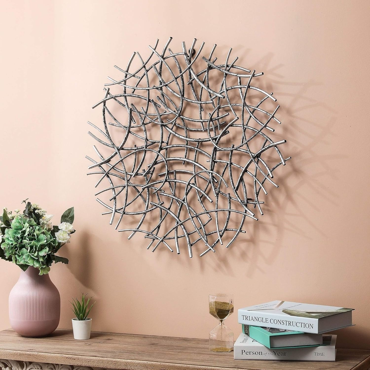 Large AntiquedSilver Abstract Round Metal Wall Decor Black