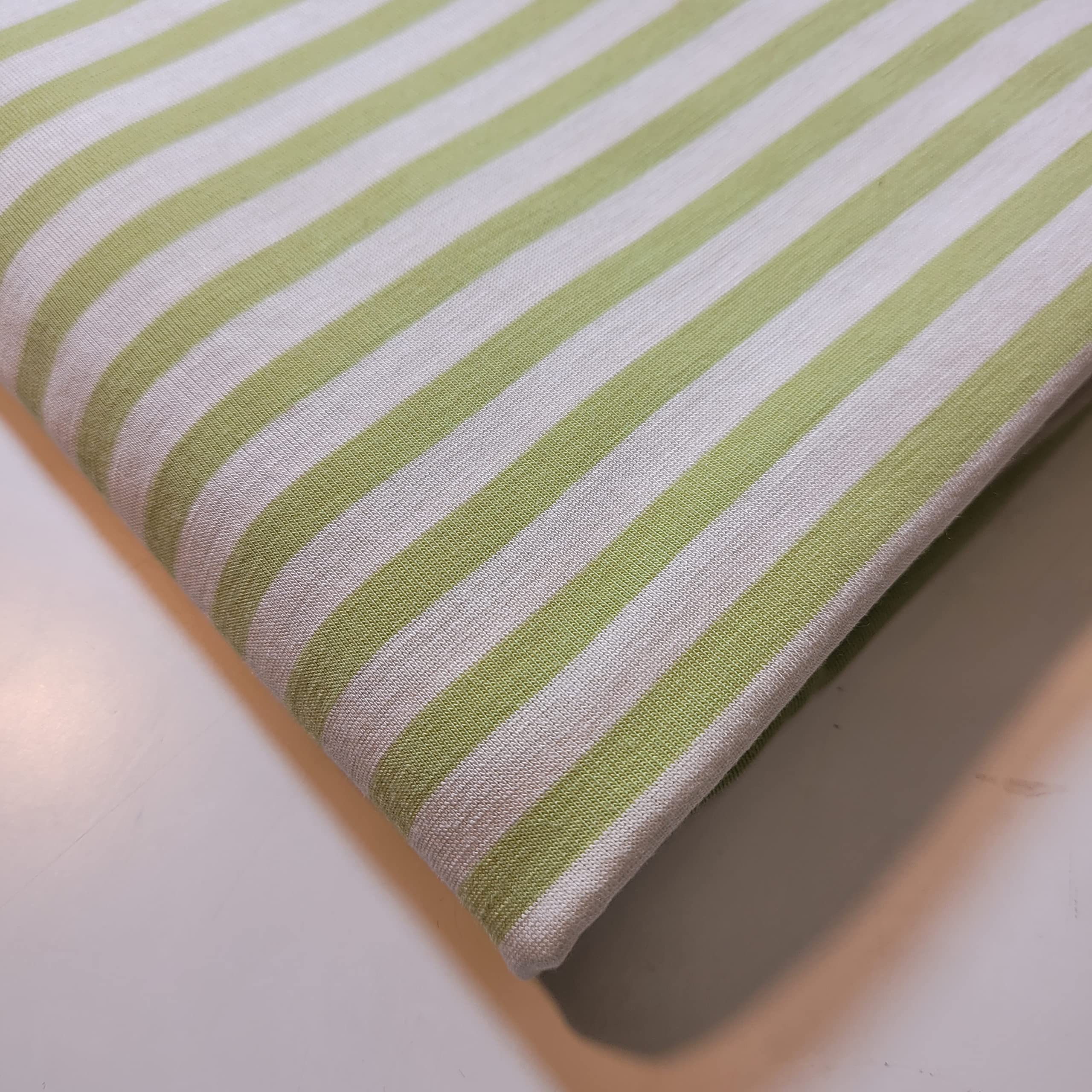 Soft Printed Cotton Jersey Stretch Knit Fabric – Ideal for T-Shirts, Babywear, Dressmaking & Crafts | 58" (150cm) Wide | Sold Per Meter (Pre-Cut) (Lime Stripe) — image 1