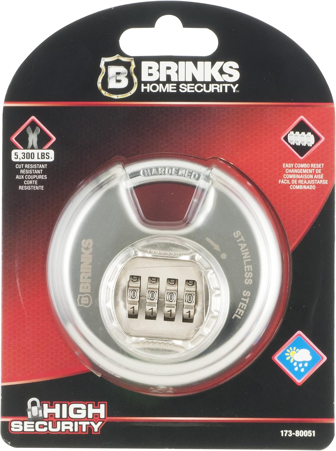 BRINKS 173-80051 80Mm Stainless Steel Resettable Combination Discus Padlock: Automotive
