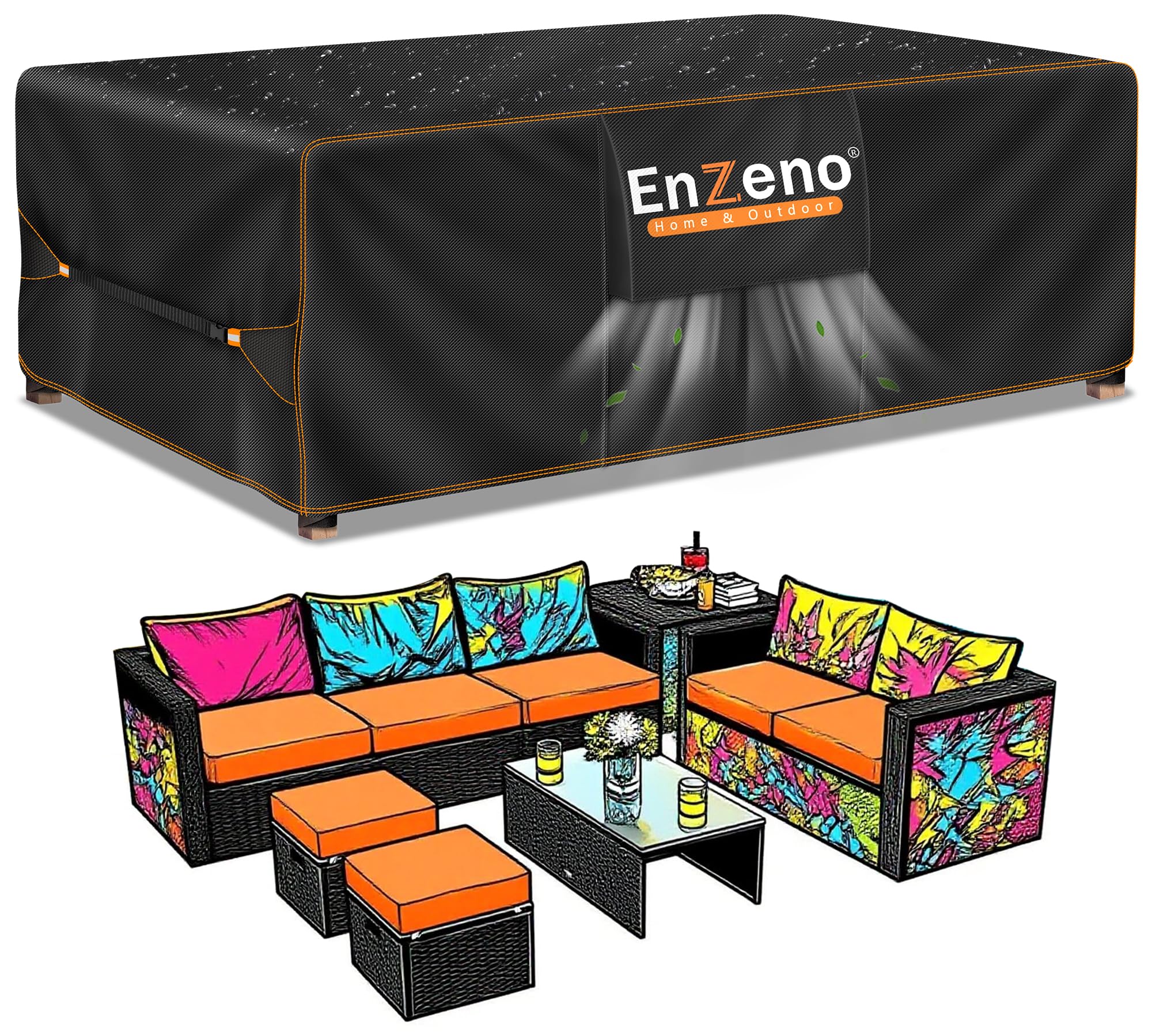 Enzeno Outdoor Garden Furniture Covers Waterproof with Air Vent, 220x120x74 cm, Patio Furniture Cover for outside Rectangle/Rectangular Table and Chair Set, rattan furniture set…