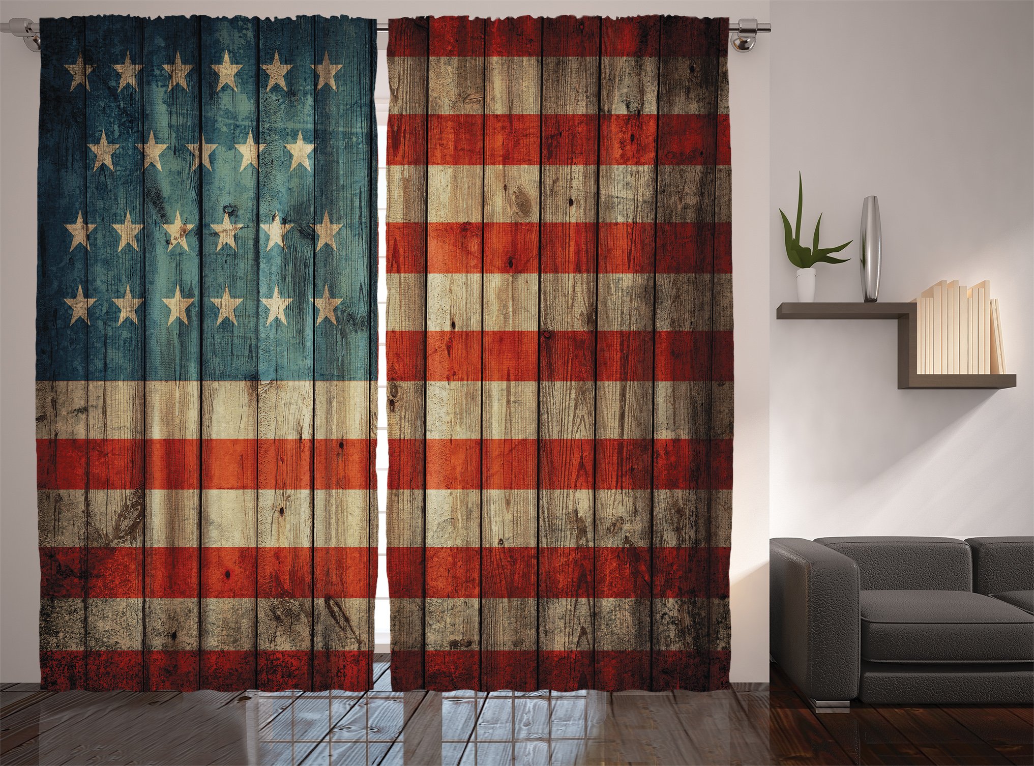 Rustic American Usa Flag Curtains By Ambesonne, Fourth Of July