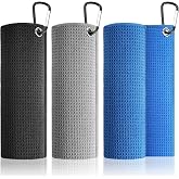 SPOROKET 3 Pack Golf Towels (16"x16") with Carabiners, Durable Microfiber | Waffle Pattern Design, Portable Golf Towels, Premium Essential Accessories for Golf Bag for Men(Gray, Blue, Black)