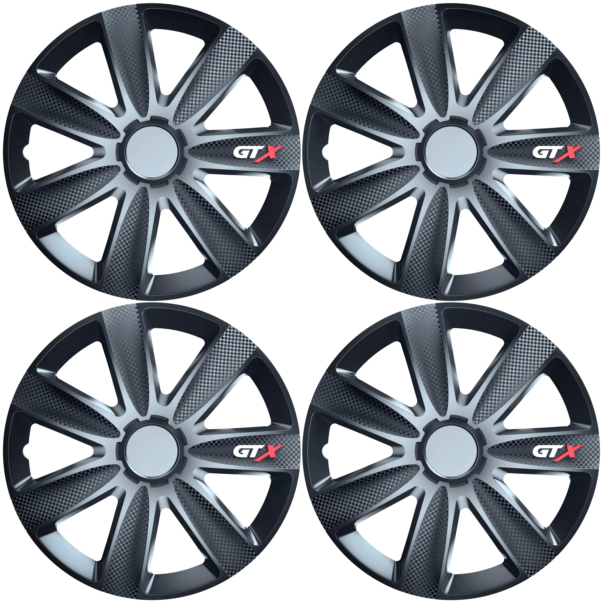 Versaco Car Wheel Trims GTXCARBLK15 - Black 15 Inch 7-Spoke - Boxed Set of 4 Hubcaps - Includes Fittings/Instructions