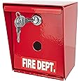 Fairly Odd Treasures Fire Safe Box for Home with 2 Keys - Stainless Steel Wall-Mounted Firebox, Water & Fire Proof Lock Boxes for Home, 4.15" X 4.50" X 5.53"- Red