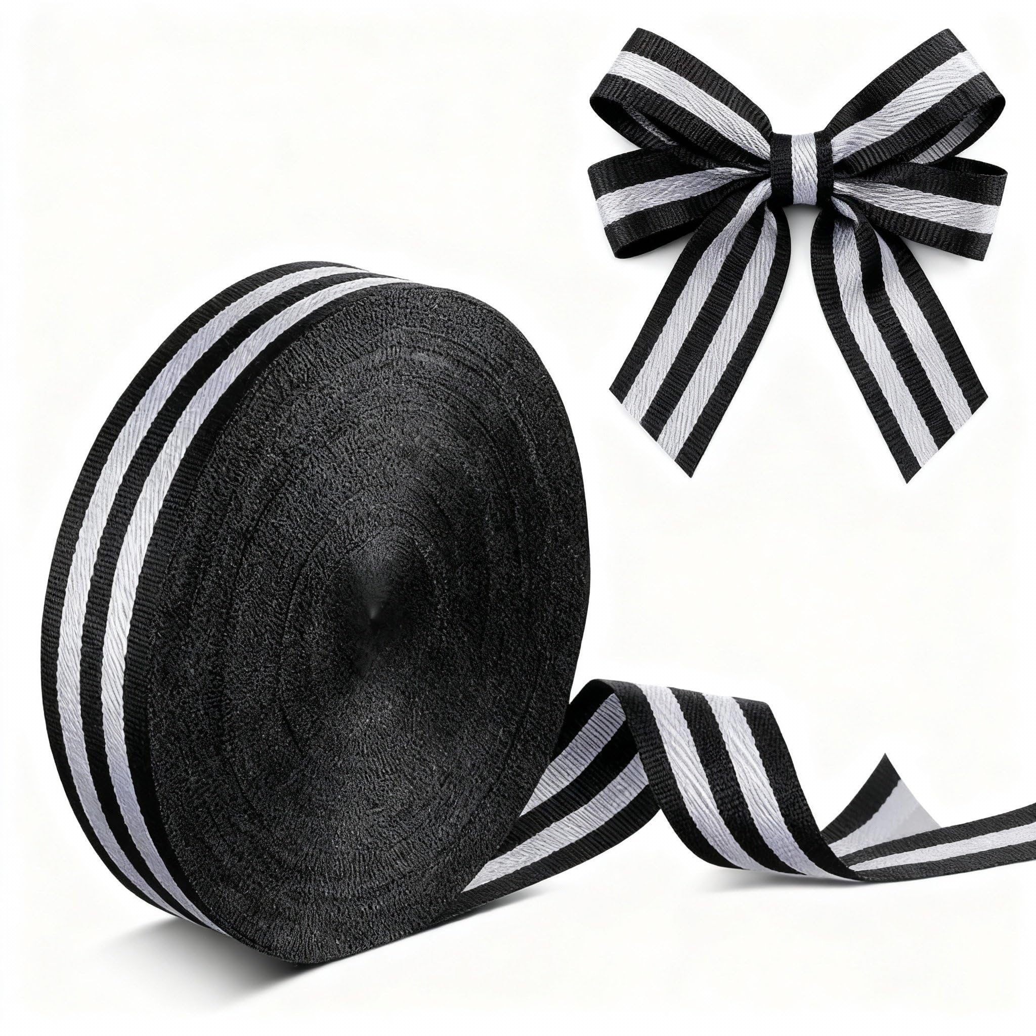 Black and White 50 Yards Striped Grosgrain Ribbon, Double Sided Fabric Ribbon Candy Cane Craft Wrapping Ribbons Roll for Gift Wrapping, Hair Bows, Home Decor, DIY Crafts. Party Decoration (3/4 Inch)