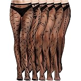 Ramede 6 Pairs Halloween Fishnet Stockings for Women Lace Tights Patterned Thigh High Floral Waist Goth Leggings Pantyhose