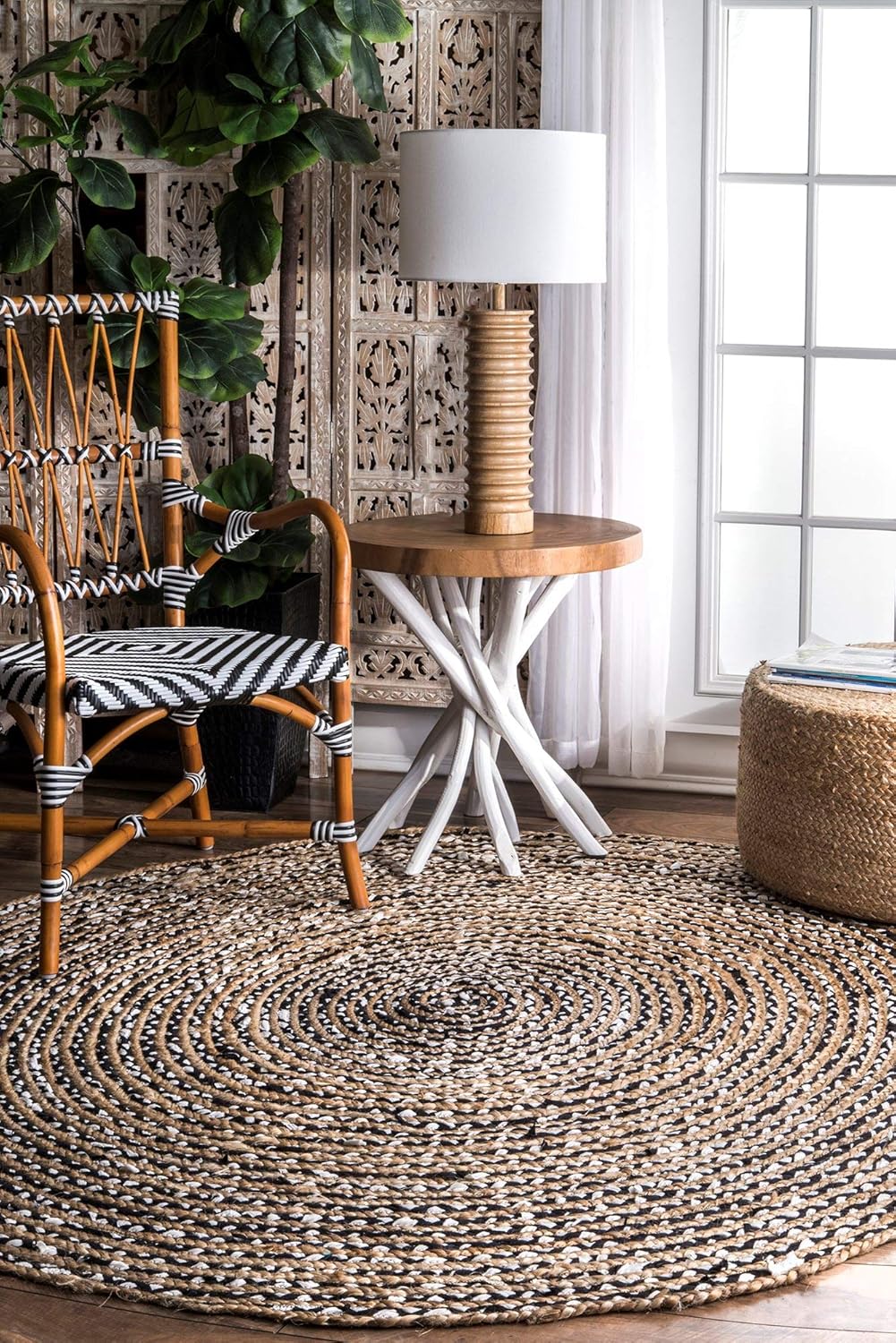 nuLOOM Jute and Cotton Pinstripes, Black, 152 x 244 cm BigaMart