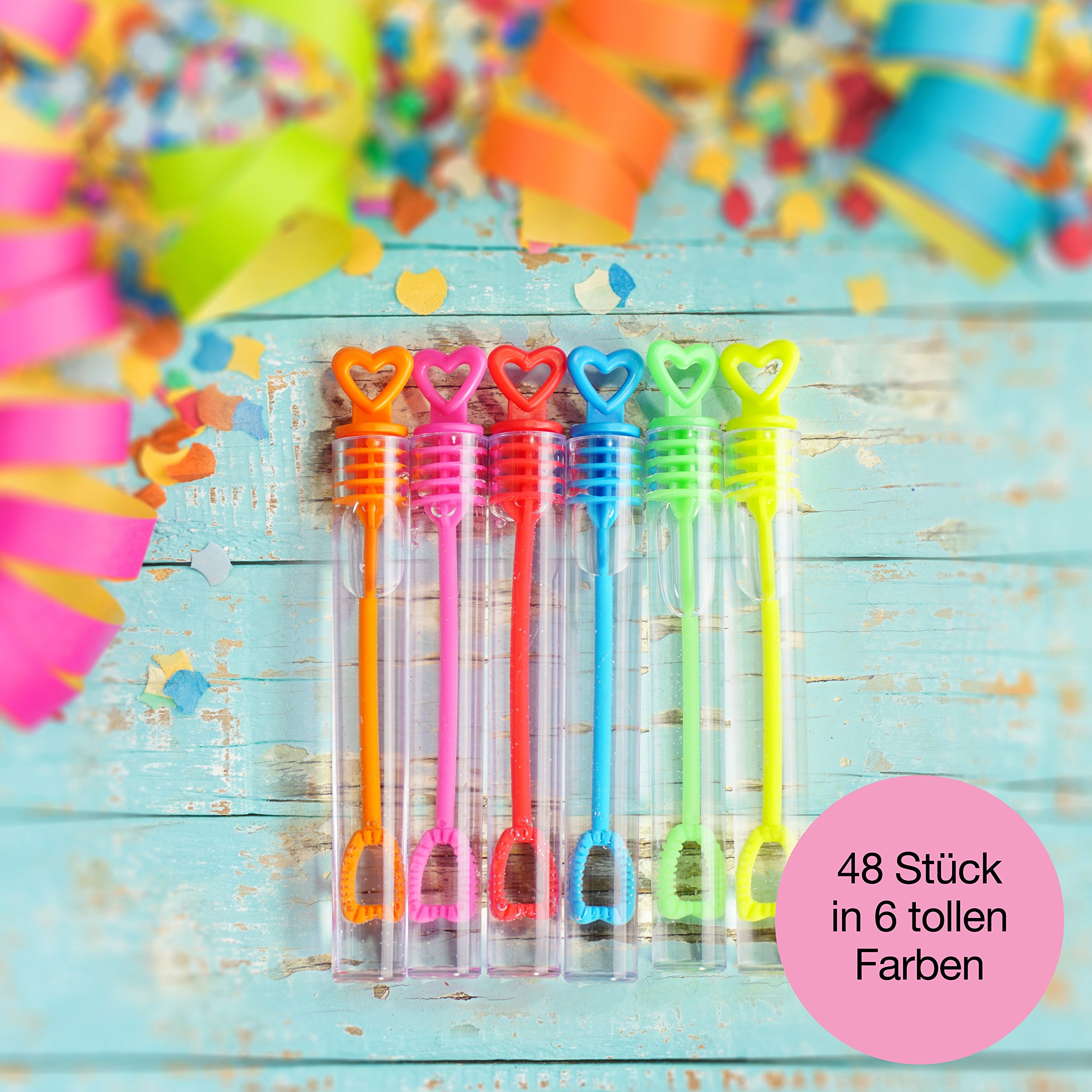 Louisiana premium soap bubbles set in white - 48 pieces with heart handle - Loving gift for wedding baptism birthday golden wedding engagement Valentine\'s Day guest gift party- Ideal setting for gorgeous photos