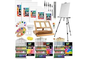 KEFF Super Deluxe All-Inclusive Art Supplies for Adults and Kids - 140 Pcs Professional Painting Kit with Canvas, Acrylic, Watercolor & Oil Paints, Aluminum Field & Wooden Easel & More