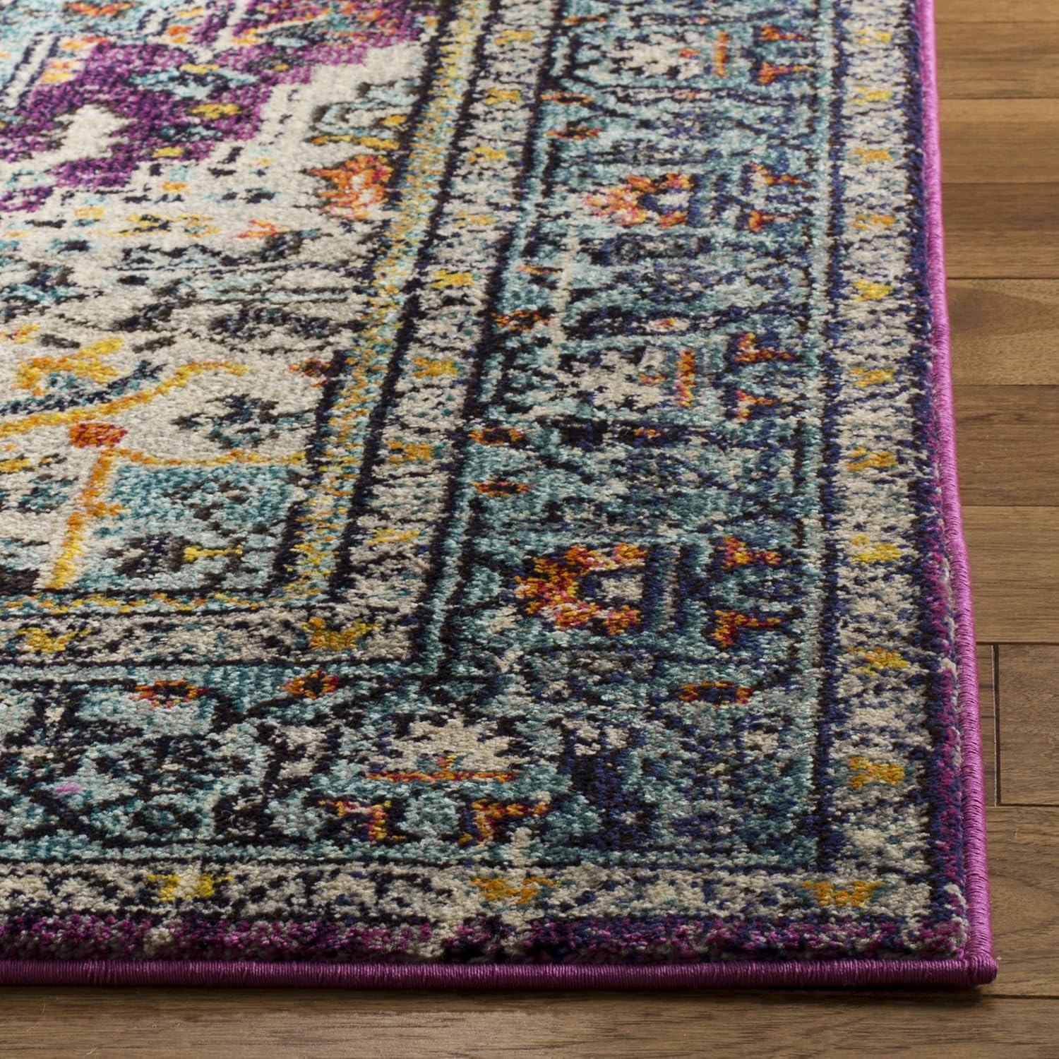 Safavieh Boho Chic Indoor Woven Rectangle Area Rug, Monaco Collection, MNC251, in Violet / Light Blue - Image 3