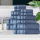 Superior Cotton 12 Piece Towel Set, Plush Soft Absorbent Towels, Bathroom Essentials, Shower, Luxury, Fluffy, Quick Dry, 4 Bath, 4 Hand, 4 Washcloth/Face Towels, Hays Collection, Navy Blue