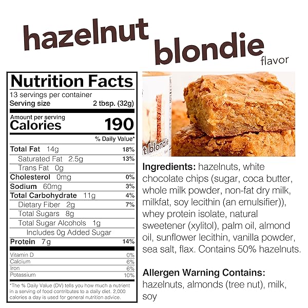 NUTS ‘N MORE HAZELNUT BLONDIE SPREAD – HIGH PROTEIN, LOW CARB, LOW SUGAR, GLUTEN FREE, NON-GMO, ALL-NATURAL KETO NUT BUTTER SNACK (15OZ JAR)