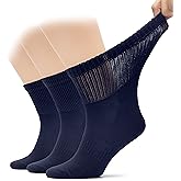 Hugh Ugoli Men's Cotton Diabetic Ankle Socks, Wide, Loose, Stretchy, Seamless Toe, Non Binding Top, Semi Cushion, 3-6 Pairs