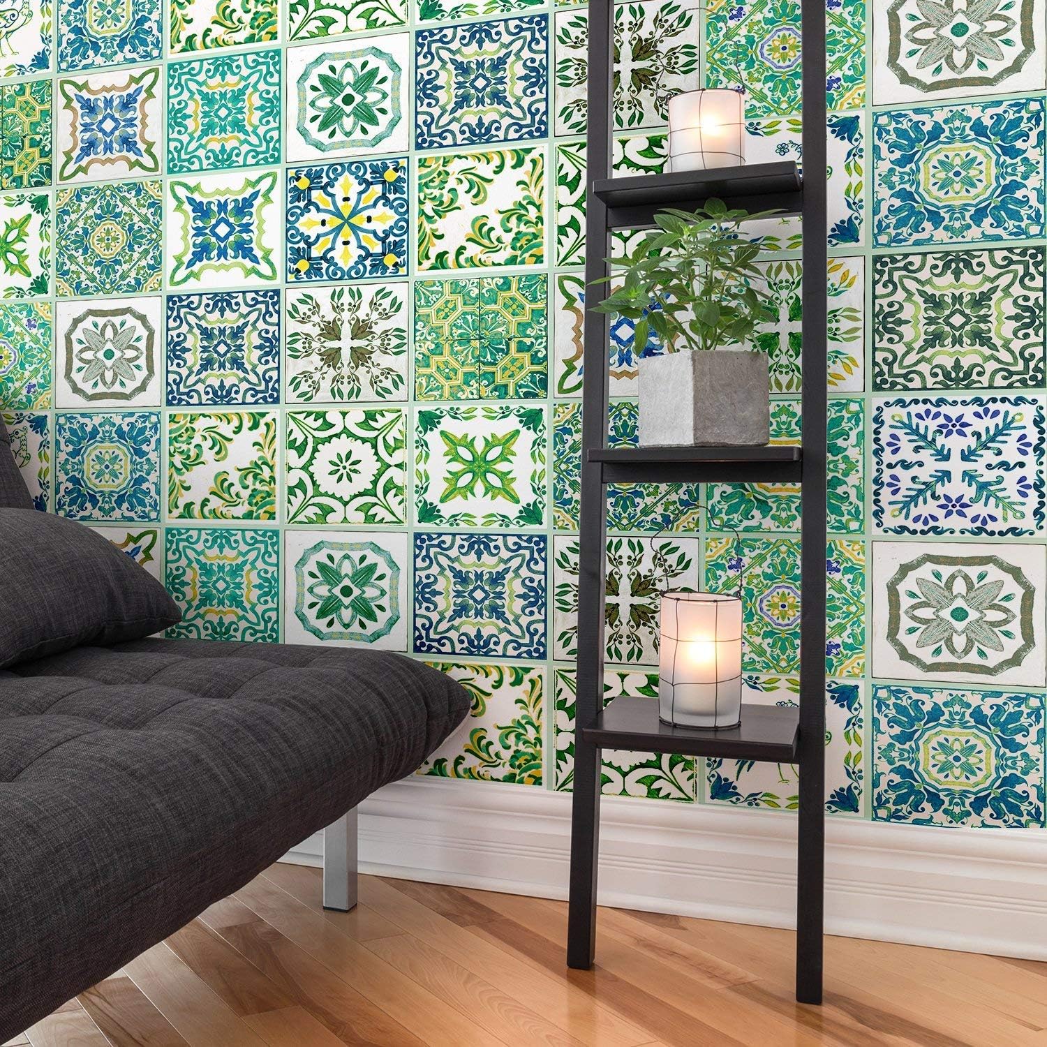 Walplus Wall Stickers Removable Self-Adhesive Mural Art Decals Vinyl Home Decoration DIY Living Bedroom Kitchen Décor Wallpaper Gift Turkish Green Mosaic Tile Sticker - 20 cm x 20 cm - 12 pcs - Image 3