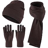 Home Prefer Men's Knit Beanie Hat Scarf Gloves Cold Weather Set Long Neck Scarf Touchscreen Gloves Winter Hat for Men