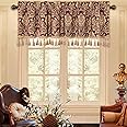 Loom and Mill Luxury Damask Valances for Windows, Burgundy Red Jacquard Floral Window Curtain Valance with Handmade Multi- Tassels, Rod Pocket Blackout Short Curtain 1 Panel, 54” x 18”, Burgundy Red
