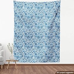 Lunarable Blue Floral Fabric by The Yard, Russian
