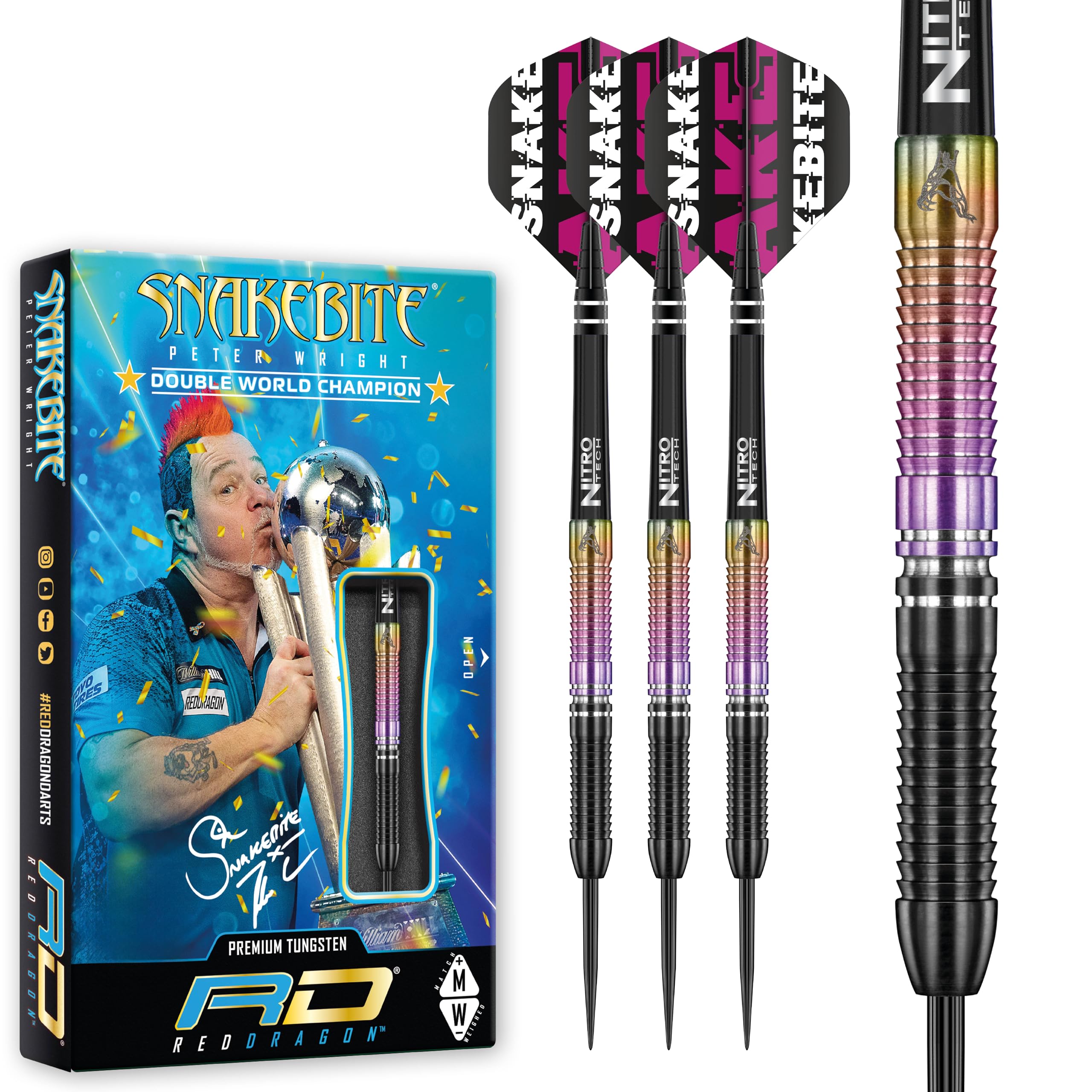 RED DRAGON Snakebite World Champion 2020 Edition: 25g Tungsten Darts with Flights and Shafts