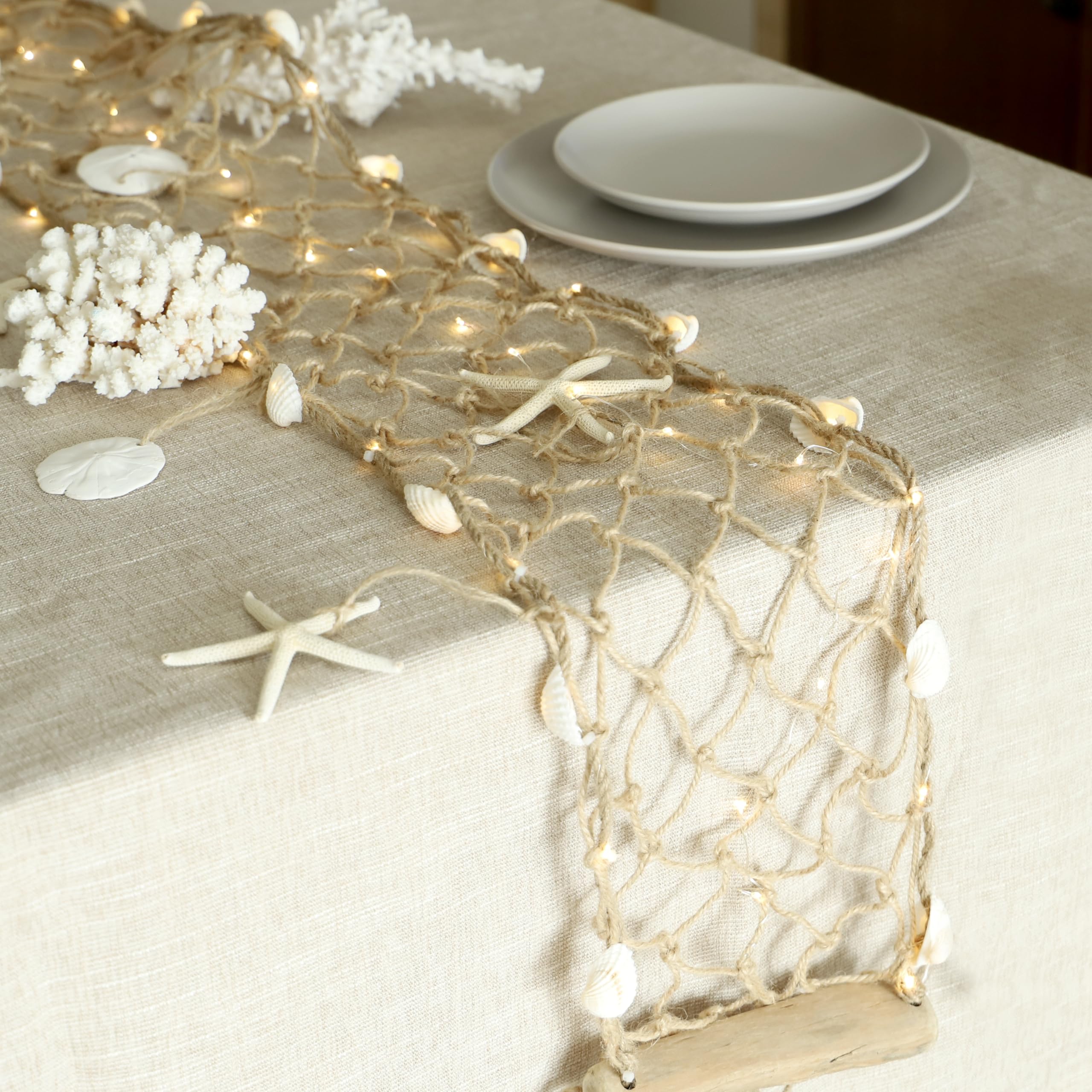 Photo 1 of MIYA LIFE Seashell Garland Net Lights Beach Decor for Bedroom 0.5FT × 5.0FT 55LED USB Battery Operated Ocean Light with Real Starfish Sand Dollars - Magic Conch Shell Beach Decorations for Home