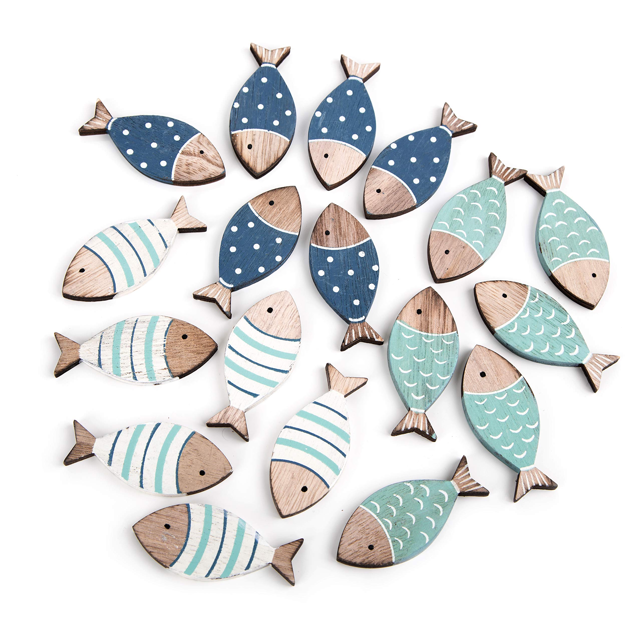 Logbuch-Verlag 18 Wooden Fish Scatter Decoration Maritime Decoration Pink and Blue Mini Fish Table Decoration Christening Communion blue