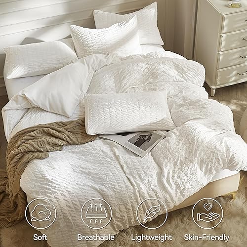JELLYMONI White Duvet Cover King Size, 3pcs Washed Microfiber