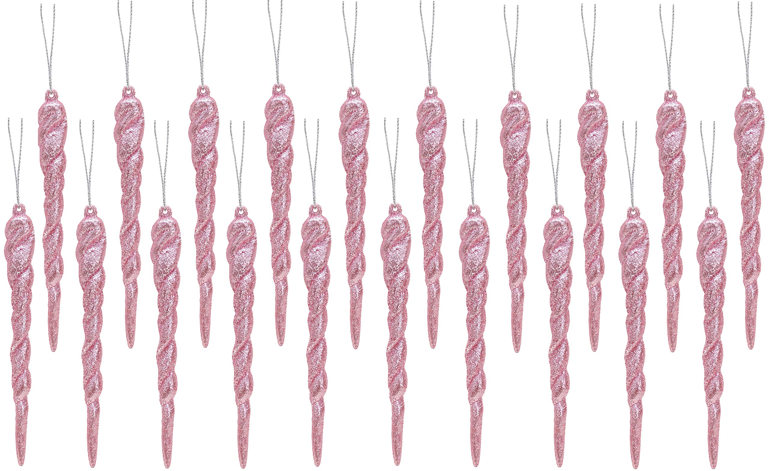 Christmas Concepts® 120mm (4.8") Glitter Icicle Decorations Christmas Tree Trims (BABY PINK, 20)
