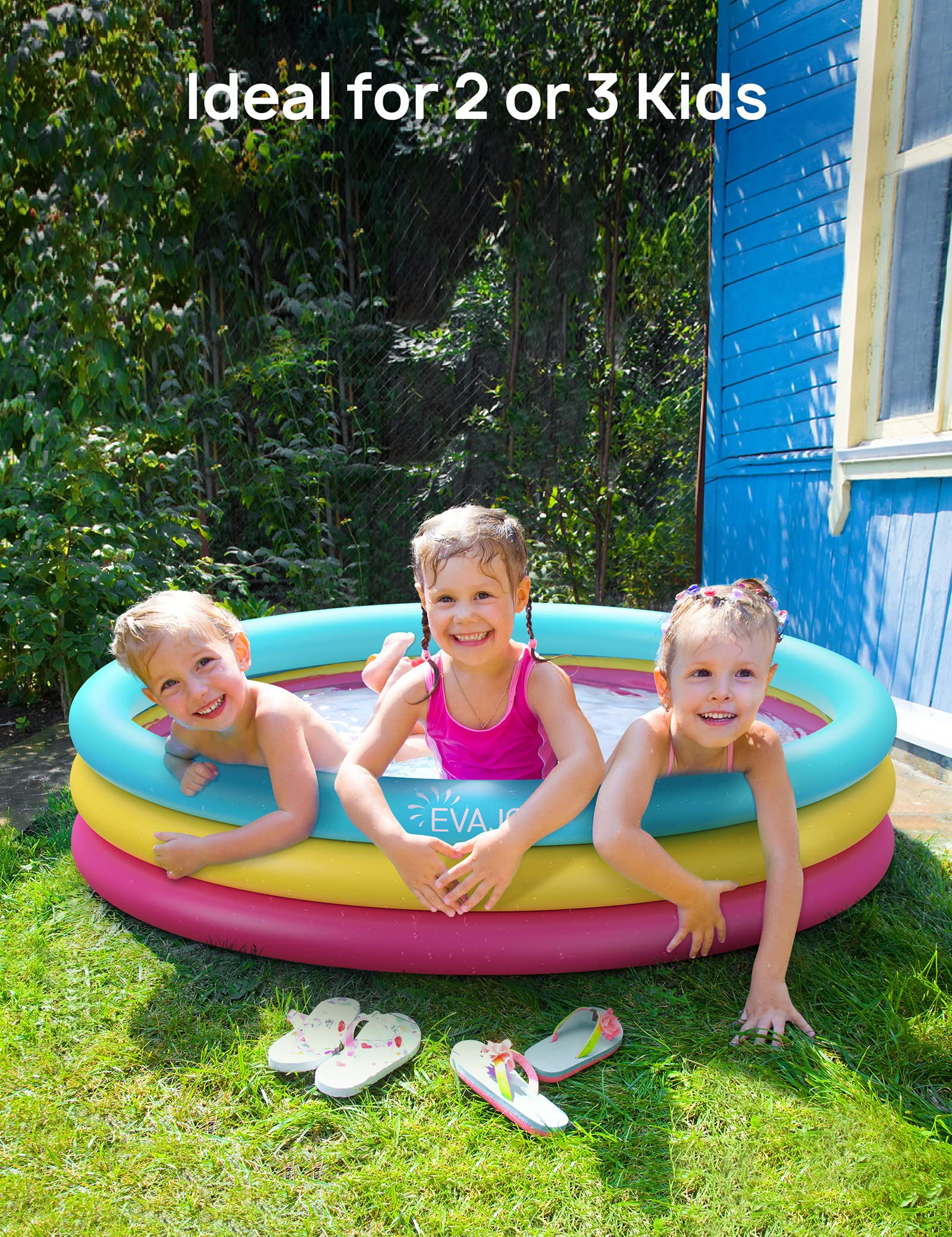 Kiddle Pool Inflatable Mua Evajoy 58'' x 13'' Inflatable Kiddie Pool for Kids, Large Dog Pool ...