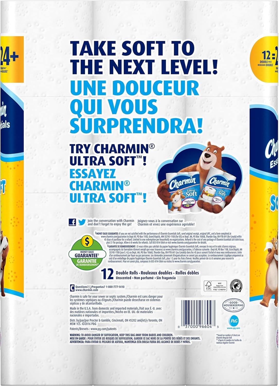 Charmin Essentials Soft Essentials 12 Double Rolls = 24 Regular Rolls: Health & Personal Care