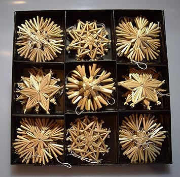 27 Stück Stroh-Sterne zum Hängen 6 cm - Strohsterne Baumschmuck Weihnachten Weihnachtsdekoration