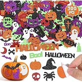 300 Pcs Halloween Stickers, Glitter Foam Stickers DIY Crafts Party Favors | Reusable Material, Easy Peel and Stick, Self-Adhesive, Halloween Decor, Party Supplies DIY Crafts, Pumpkin Spider Bat Designs
