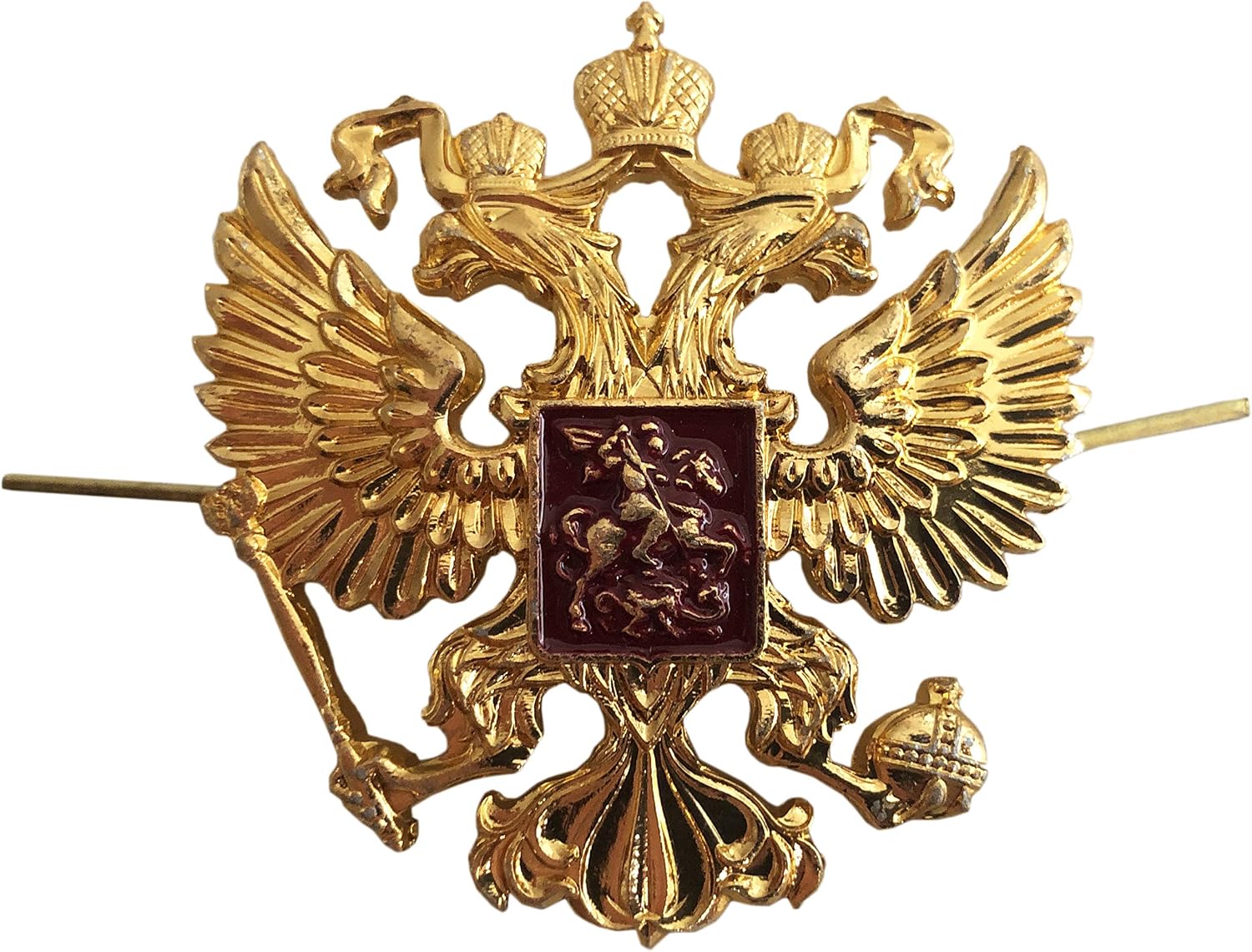 Russian Army Military Uniform 2-Headed Eagle Hat Cap Beret Metal Brooch Badge, As pictured - gold, 5 x 5 Cm