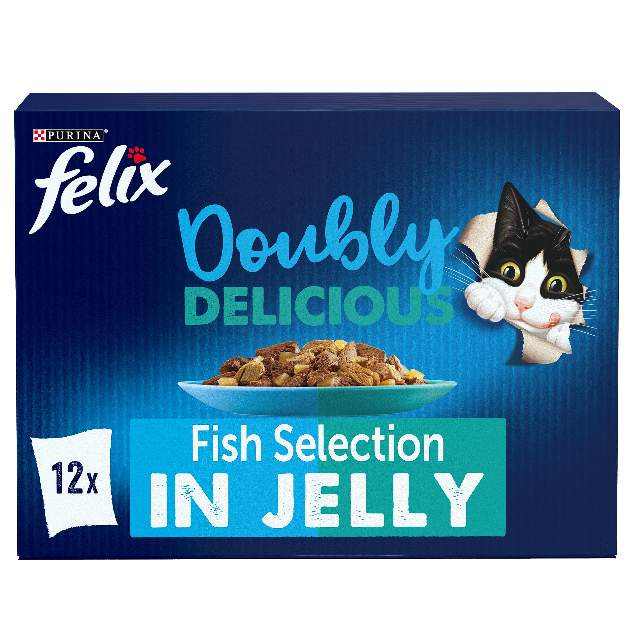 FELIX Doubly Delicious Fish Selection in Jelly Wet Cat Food 12x100g (Pack of 4)