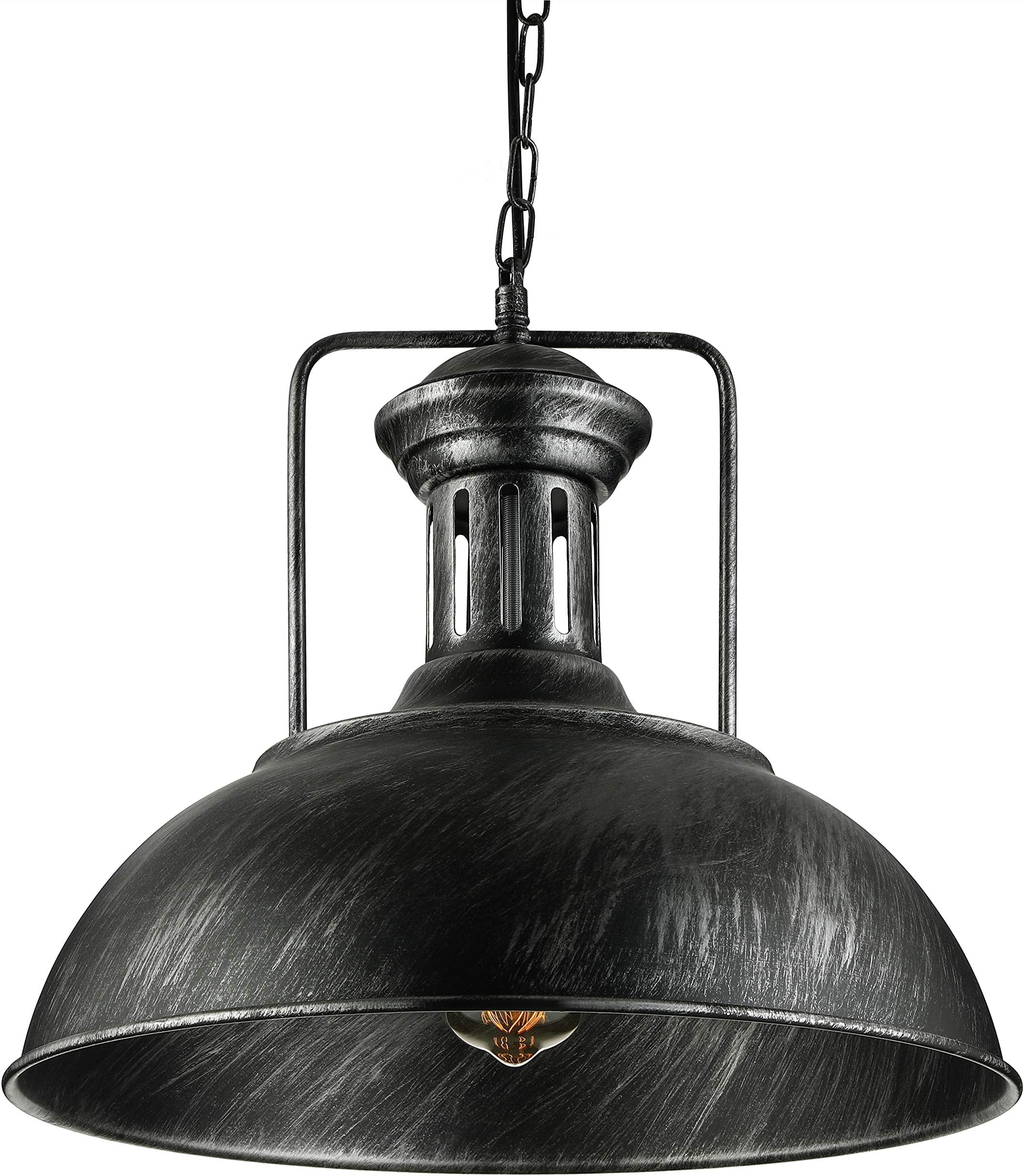 RUNNUP Industrial Nautical Barn Pendant Light 16" Single Pendant Lamp with Rustic Dome/Bowl Shape Mounted Fixture Ceiling Light Chandelier in Sliver Color