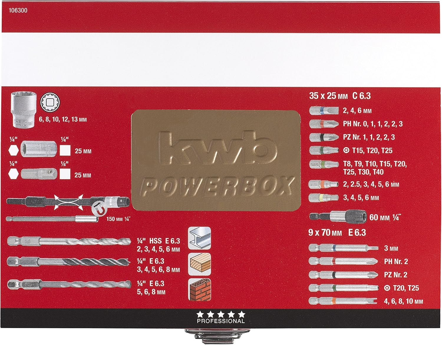 kwb Max-Box 67-Piece Drill and bit Set, consisting of bits, Drills, Long bits, sockets, Masonry & Wood Drills in a Sturdy Metal case - Image 4