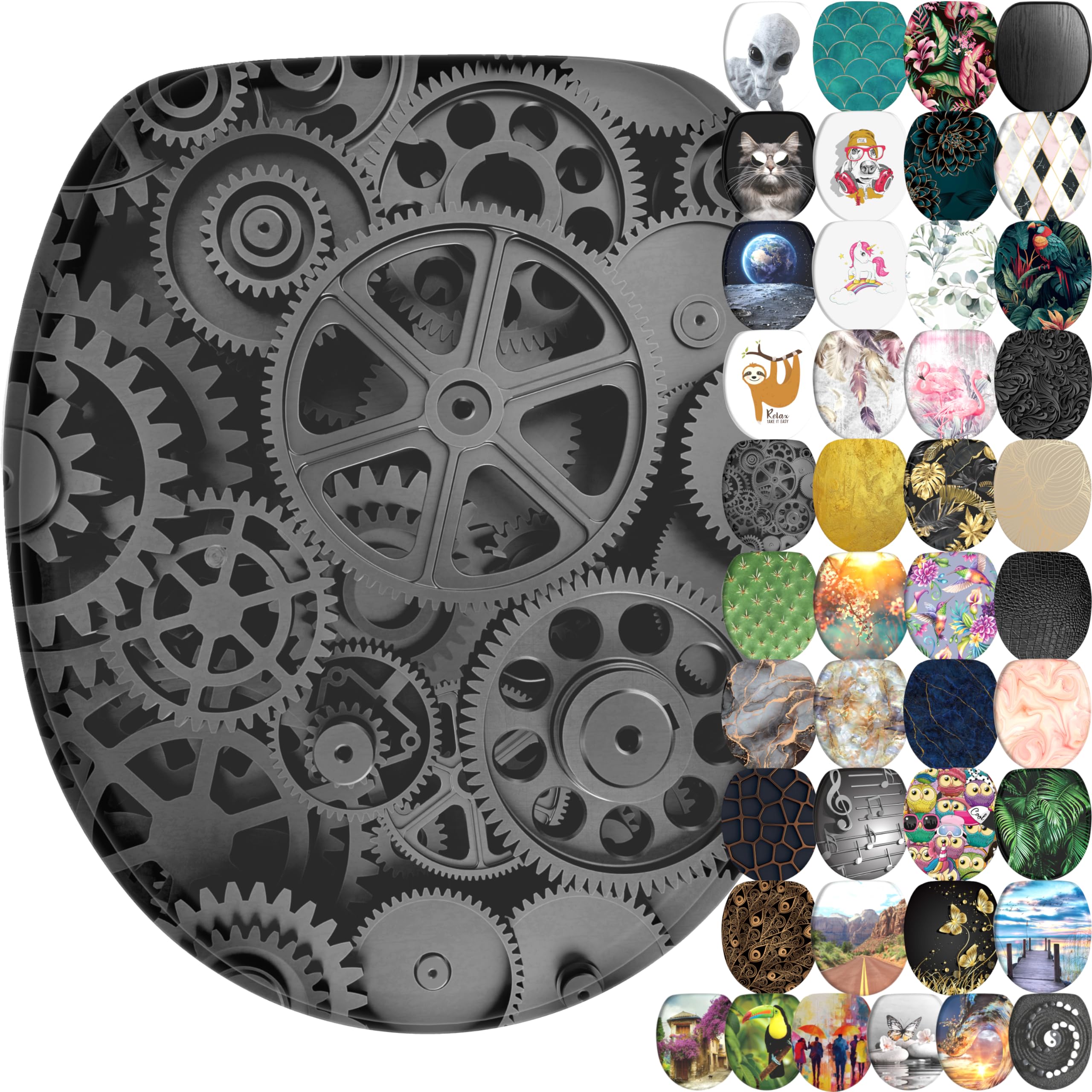 Sanilo Soft Close Toilet Seat, Wide Choice of New Toilet Seats, Stable Hinges, Easy to Mount (Gears)