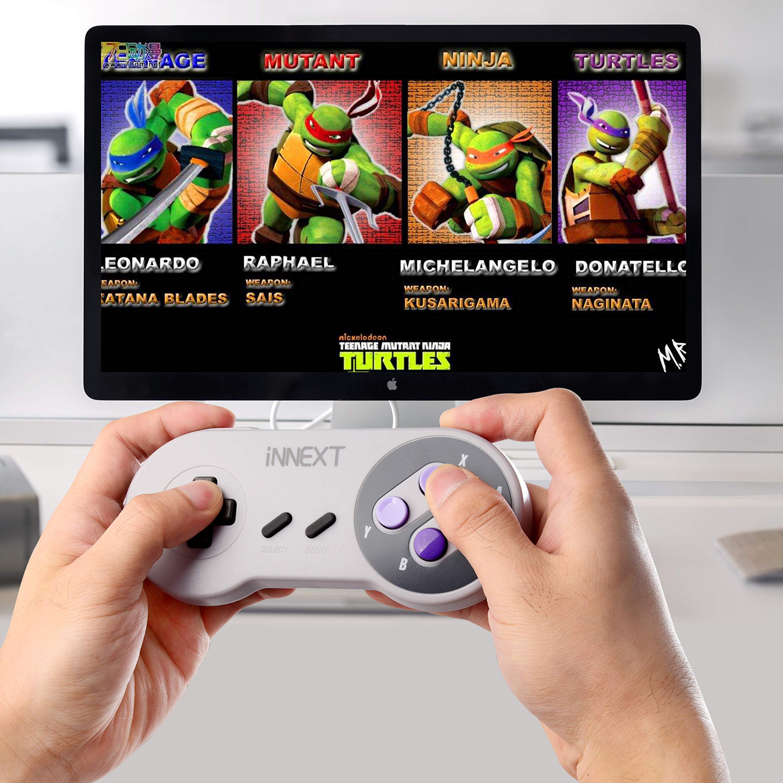 2 Pack 2.4 GHz Wireless USB Controller Compatible with SNES Games, SNES Retro USB PC Super Classic Controller for Windows PC MAC Linux Genesis Raspberry Pi Retropie (Multicolored Keys)