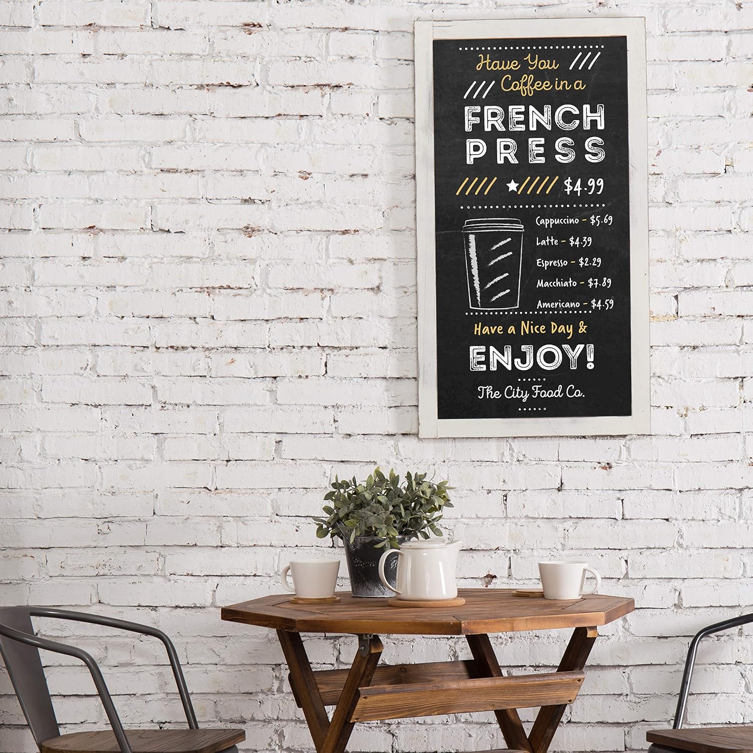 MyGift 35-Inch Wall-Mounted Chalkboard, Vertical/Horizontal Hanging Torched Wood Frame Message Board : Office Products