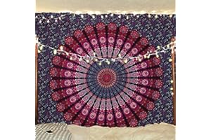 Bless International Handmade Indian hippie Bohemian Psychedelic Peacock Mandala Wall hanging College Dorm Beach Throws Table Cloth Bedding Tapestry (Purple Pink, King(88x104Inches)(225x265Cms))