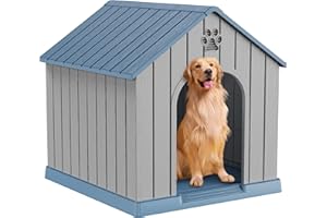 DRATO Large Dog House Indoor Outdoor Waterproof,Puppy Shelter with Air Vents and Elevated Floor,Sturdy Dog Kennel for Small to Large Sized Dogs, Easy to Assemble (Blue, 38.62×36.26×38.07 Inches)