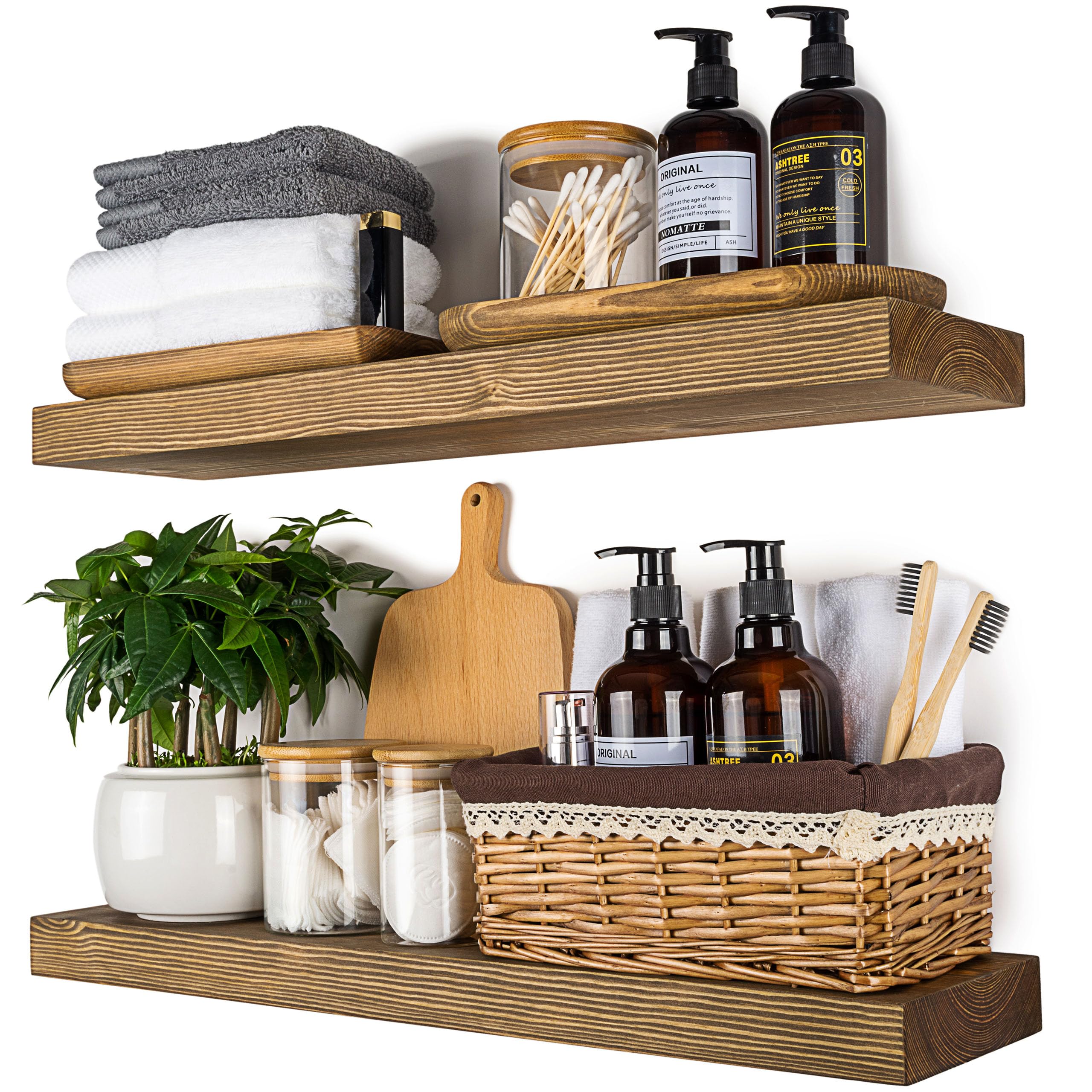 XWNE Wood Floating Shelves,24 inch Rustic Wood Wall Shelves for