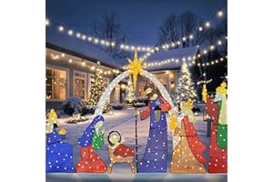 JAMFLY Lighted Outdoor Christmas Nativity Scene Decoration Set, Zip Ties & Ground Stakes, Easy to Install & Store, Durable Waterproof for Lawn, Home & Holiday Party, Set