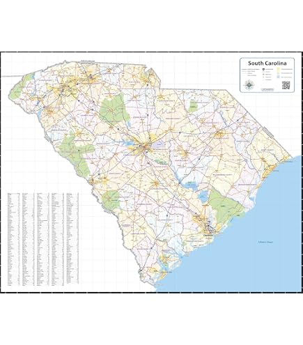 South Carolina Zip Code Map With Counties 48 W X 38 H