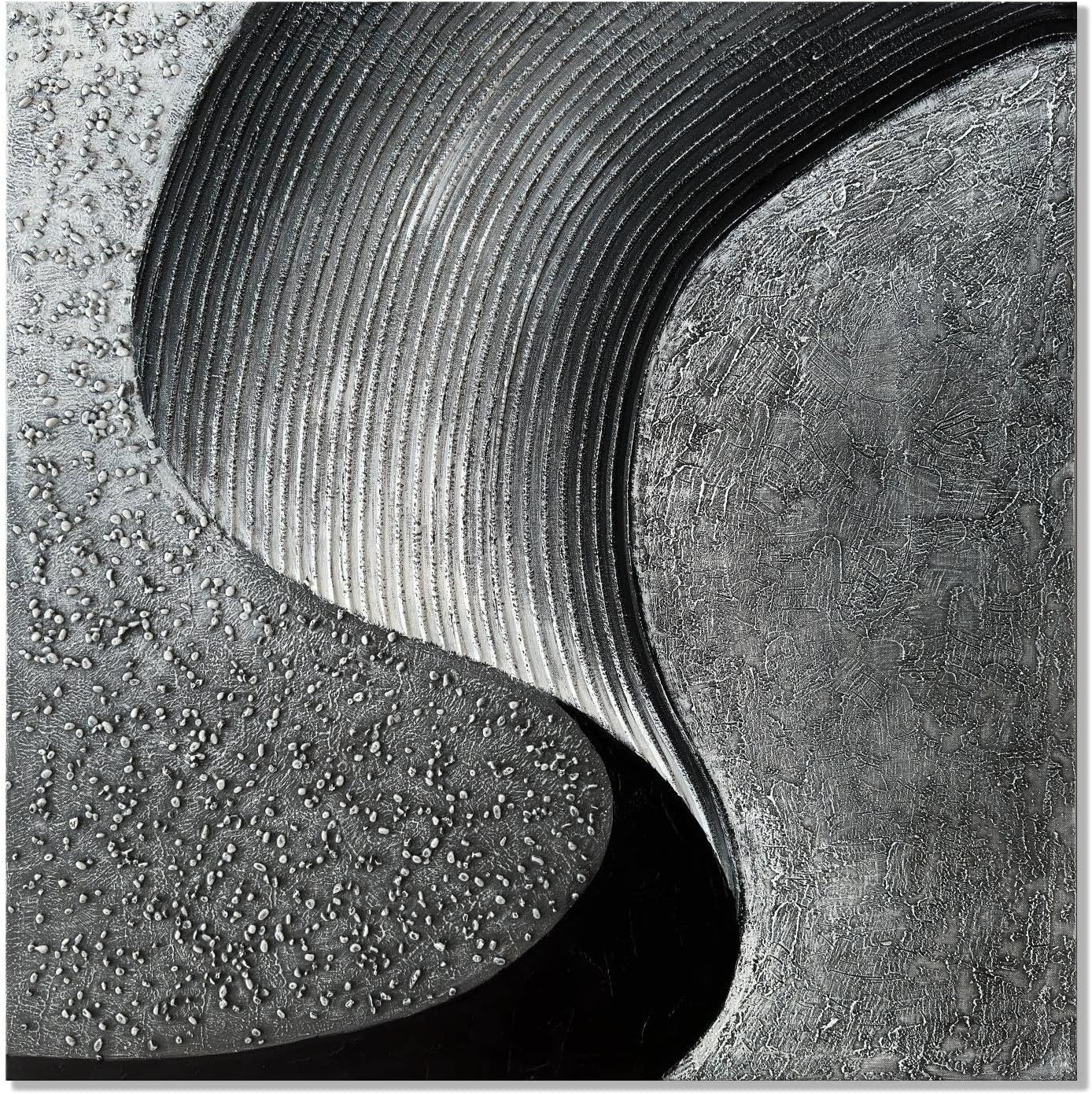 Paintings - Slyart Handmade Black White and Grey Framed Canvas Wall Art 36x36 Inches Large Abstract Paintings With Small Stones 3D Textured Artwork Contemporary Art Home Decorations for Wall