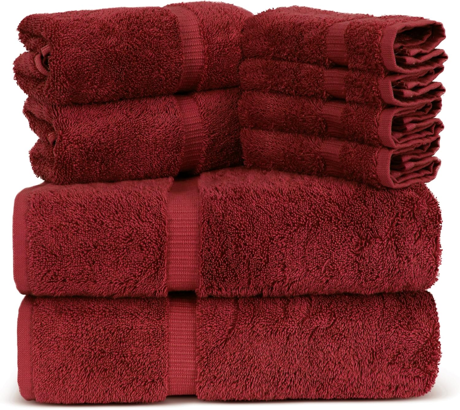 Towel Bazaar Luxury Hotel and Spa Quality Dobby Border 100% Turkish Cotton Eco-Friendly and Highly Absorbent Towel Set (Set of 8, Cranberry): Home & Kitchen
