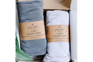 JOEY + JOAN Bedside Sleeper Bassinet Fitted Sheets 33x20 for Maxi COSI Iora, Koola Baby, Baby Joy, Angelbliss, Kidsclub Bedside Bassinet – 100% Jersey Cotton – Light + Dark Grey – 2 Pack