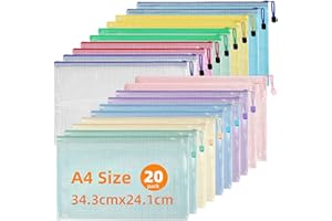 Kiapeak Mesh Zipper Pouch Zipper Bags 20 Pcs, 10 Colors Puzzle Bag for Organizing Storage, A4 Size,Letter Size,Zipper File Ba