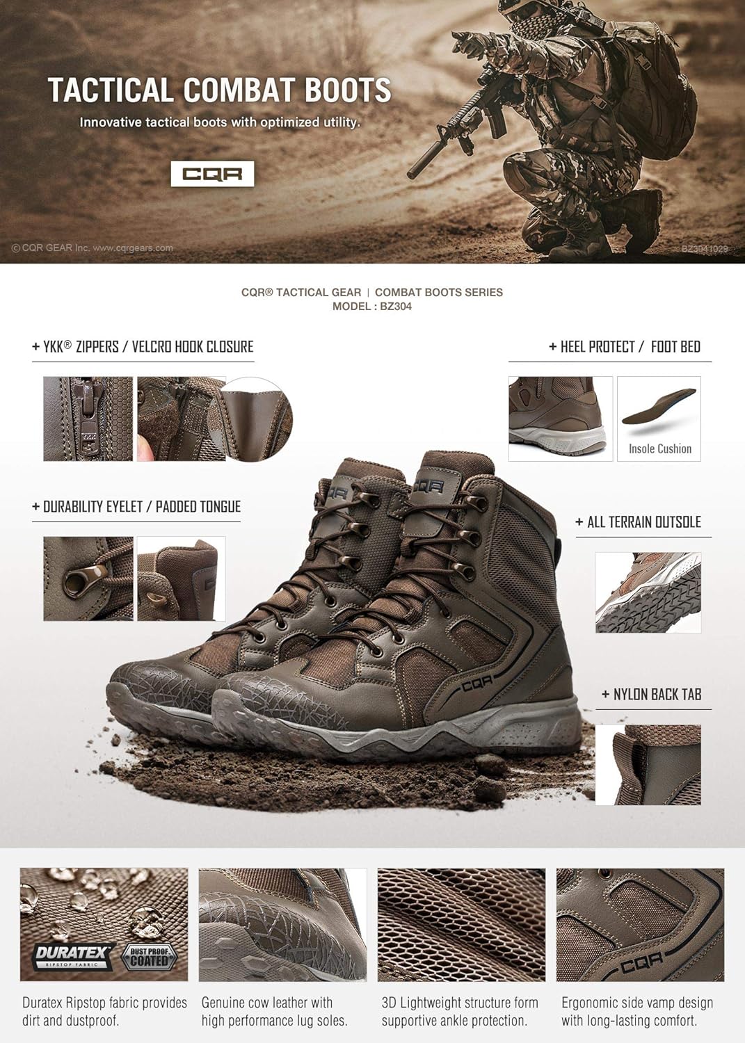 CQR Men's Military Tactical Boots, Water Repellent Lightweight Mid-Ankle Combat Boots, Durable EDC Outdoor Work Boots: Shoes