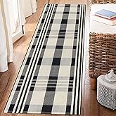 Aoczes Buffalo Plaid Runner Rug Black and Off White 2x6 Hallway Runner Rug Cotton Woven Rug Farmhouse Checkered Runner Rug Washable Runners for Entryway Kitchen Laundry Room Bedroom Living Room